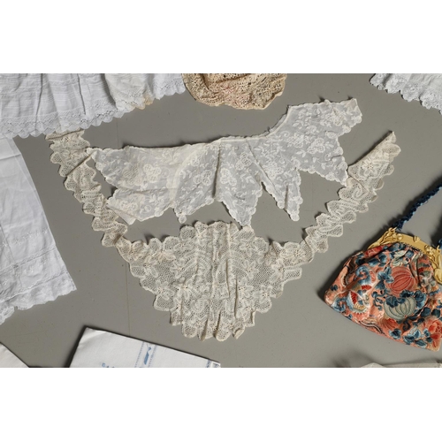 528 - VINTAGE LACE, CLOTHING & ACCESSORIES. A mixed lot including a 19thc cream lace shawl (2 x 2 metres),... 