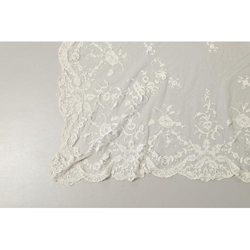 528 - VINTAGE LACE, CLOTHING & ACCESSORIES. A mixed lot including a 19thc cream lace shawl (2 x 2 metres),... 