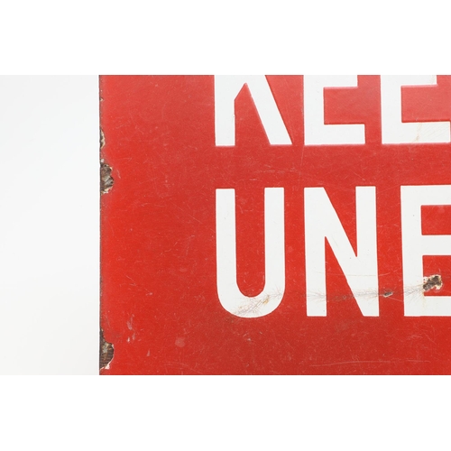 529 - VINTAGE ENAMEL SIGN - 'KEEP CLEAR UNEXPLODED BOMB'. A vintage red enamel sign with white lettering, ... 