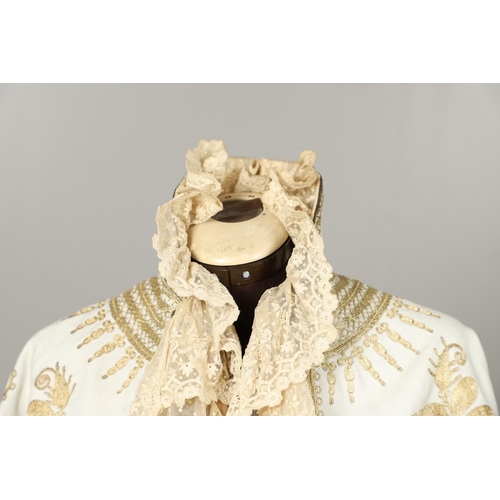 563 - ANTIQUE TURKISH CAPE, PERSIAN GOLD HAT & SASHES. A late 19thc/early 20thc Turkish pale blue wool cap... 