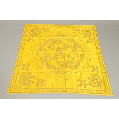 564 - VINTAGE TEXTILES INCLUDING CHINESE SILK PANEL. A mixed lot including a large panel of bright yellow ... 