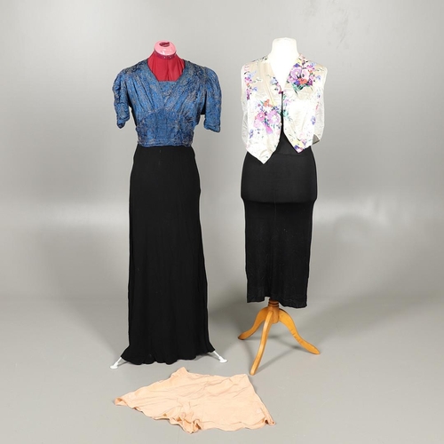 574 - VINTAGE EARLY 20THC CLOTHING INCLUDING EVENING DRESS. A mixed lot including an early 20thc pale blue... 