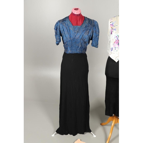 574 - VINTAGE EARLY 20THC CLOTHING INCLUDING EVENING DRESS. A mixed lot including an early 20thc pale blue... 