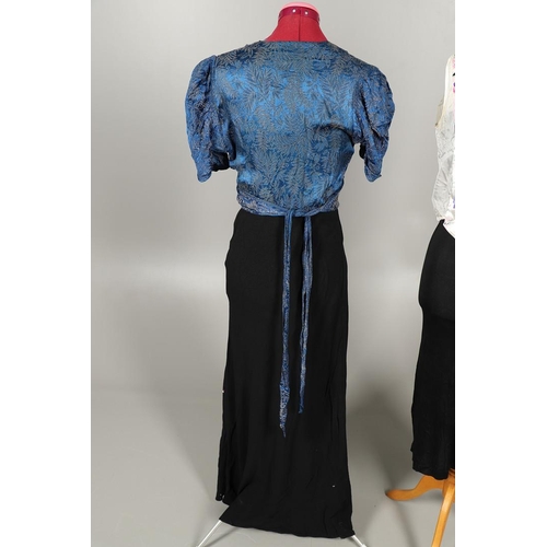 574 - VINTAGE EARLY 20THC CLOTHING INCLUDING EVENING DRESS. A mixed lot including an early 20thc pale blue... 