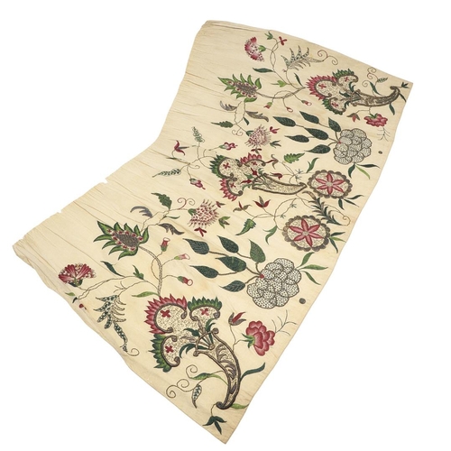 576 - 18THC SILK EMBROIDERED FLORAL PANEL. A small piece of 18thc embroidered silk which may have been par... 