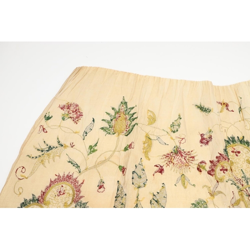 576 - 18THC SILK EMBROIDERED FLORAL PANEL. A small piece of 18thc embroidered silk which may have been par... 