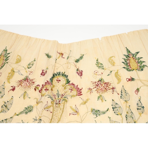 576 - 18THC SILK EMBROIDERED FLORAL PANEL. A small piece of 18thc embroidered silk which may have been par... 