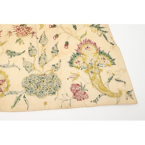 576 - 18THC SILK EMBROIDERED FLORAL PANEL. A small piece of 18thc embroidered silk which may have been par... 