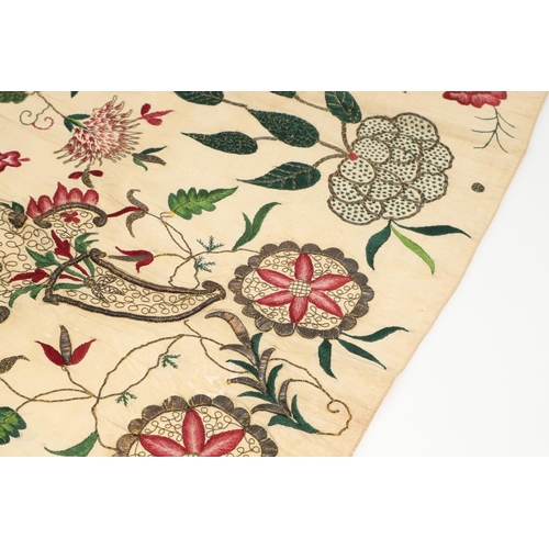 576 - 18THC SILK EMBROIDERED FLORAL PANEL. A small piece of 18thc embroidered silk which may have been par... 