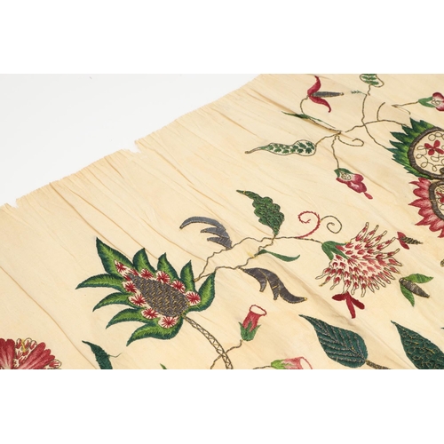 576 - 18THC SILK EMBROIDERED FLORAL PANEL. A small piece of 18thc embroidered silk which may have been par... 