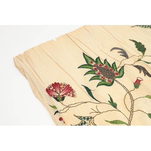 576 - 18THC SILK EMBROIDERED FLORAL PANEL. A small piece of 18thc embroidered silk which may have been par... 