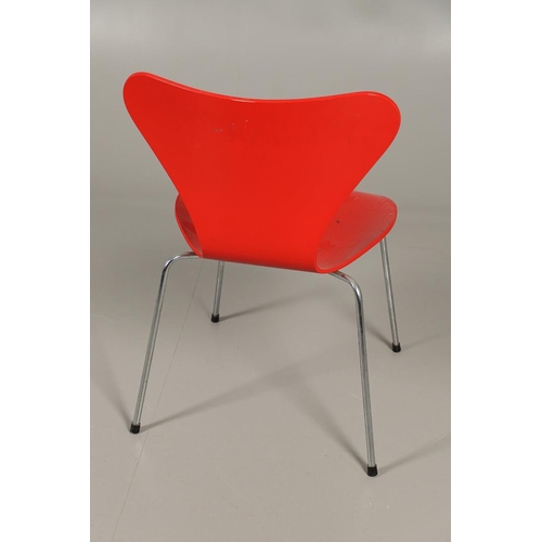 583 - FRITZ HANSEN - DANISH DESIGNER STACKING CHAIRS. A set of eight Series 7 red laminate wooden chairs w... 