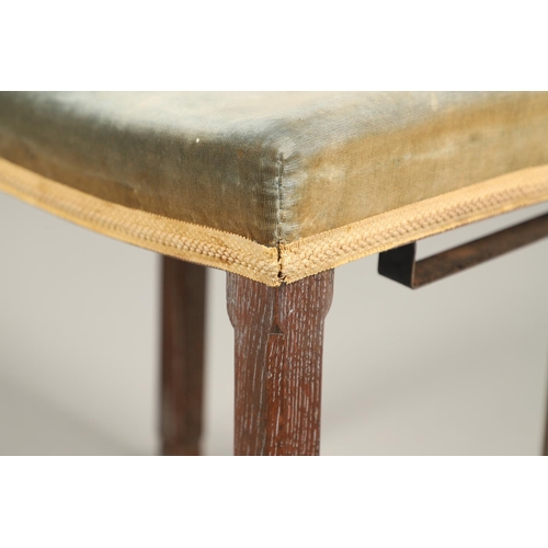 585 - GEORGE VI CORONATION STOOL. A George VI limed oak Coronation stool with blue velvet upholstery. Stam... 