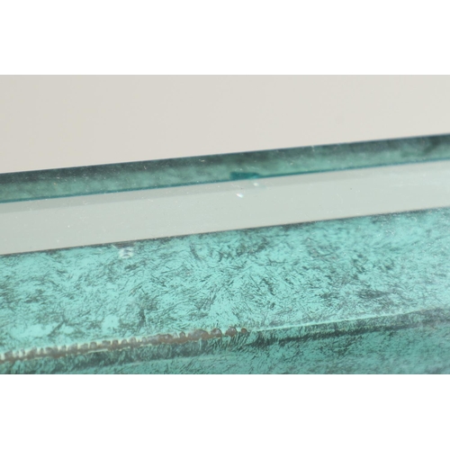 586 - PAIR OF CONTEMPORARY GLASS TOP LAMP TABLES - VERDIGRIS. A pair of verdigris decorated metal based la... 