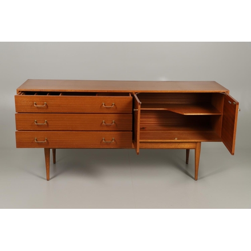 588 - MID CENTURY SIDEBOARD - UNIFLEX. A circa 1960's teak and afromosia sideboard, with three long drawer... 