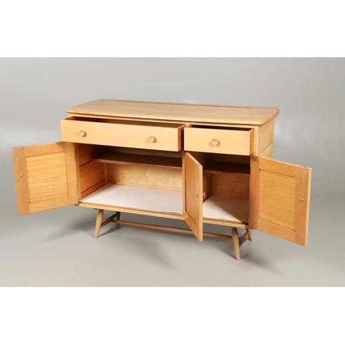 593 - EARLY ERCOL SIDEBOARD. Model number 351, a light elm and beech sideboard, with a long drawer and sho... 