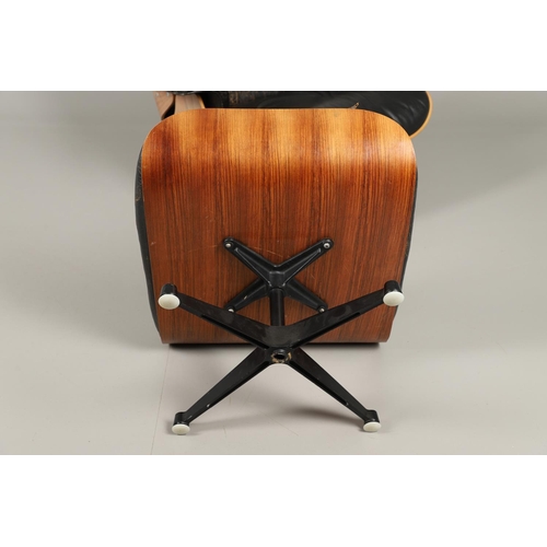 597 - CHARLES & RAY EAMES, LOUNGE CHAIR & OTTOMAN. Nos. 670 and 671, the wooden laminate shells covered wi... 