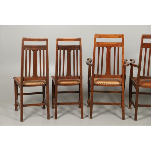 598 - SET OF SCOTTISH ARTS & CRAFTS DINING CHAIRS - WYLIE & LOCKHEAD. A set of six oak dining chairs inclu... 