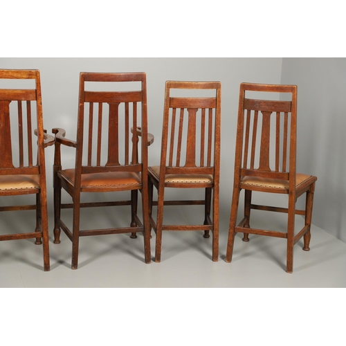 598 - SET OF SCOTTISH ARTS & CRAFTS DINING CHAIRS - WYLIE & LOCKHEAD. A set of six oak dining chairs inclu... 