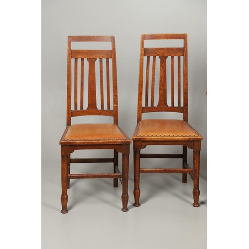 598 - SET OF SCOTTISH ARTS & CRAFTS DINING CHAIRS - WYLIE & LOCKHEAD. A set of six oak dining chairs inclu... 