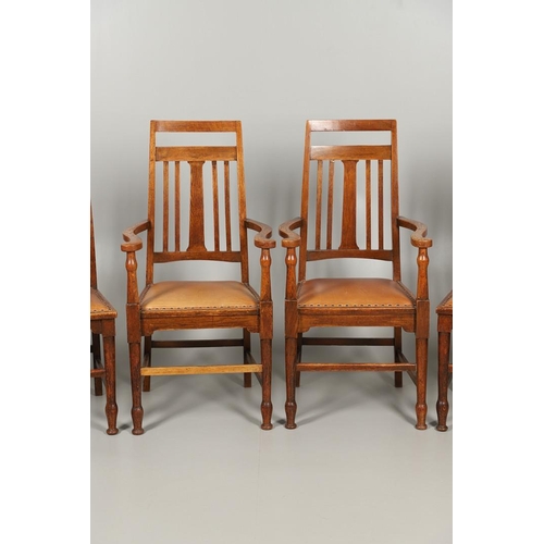 598 - SET OF SCOTTISH ARTS & CRAFTS DINING CHAIRS - WYLIE & LOCKHEAD. A set of six oak dining chairs inclu... 