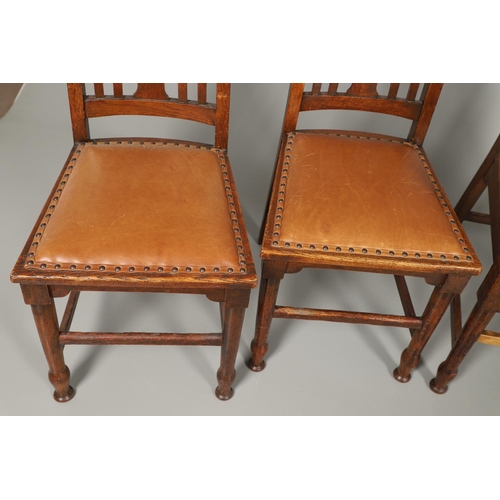 598 - SET OF SCOTTISH ARTS & CRAFTS DINING CHAIRS - WYLIE & LOCKHEAD. A set of six oak dining chairs inclu... 