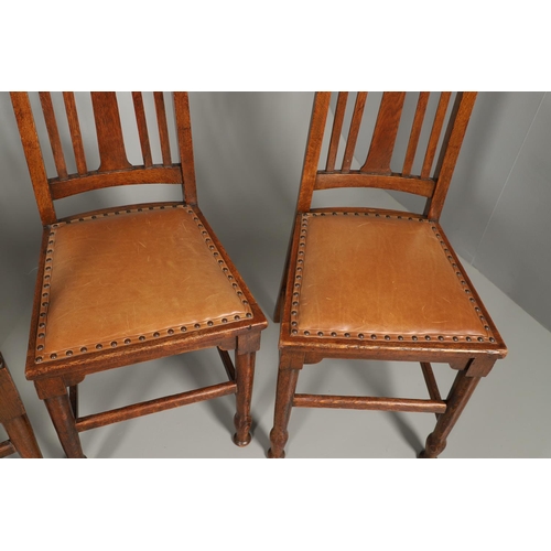 598 - SET OF SCOTTISH ARTS & CRAFTS DINING CHAIRS - WYLIE & LOCKHEAD. A set of six oak dining chairs inclu... 