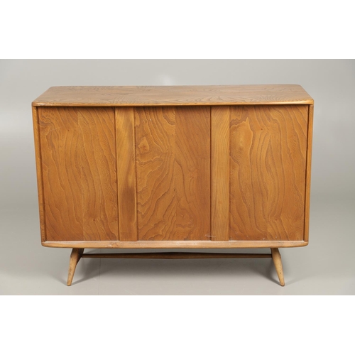 599 - ERCOL - VINTAGE SIDEBOARD & BOOK TROLLEY. A vintage light elm and beech sideboard Model No 366, with... 