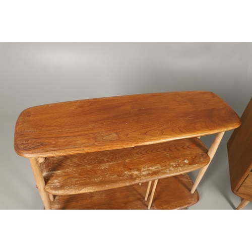 599 - ERCOL - VINTAGE SIDEBOARD & BOOK TROLLEY. A vintage light elm and beech sideboard Model No 366, with... 