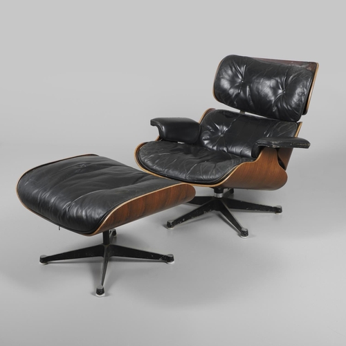 600 - CHARLES & RAY EAMES - VINTAGE DESIGNER LOUNGE CHAIR & OTTOMAN. Model Numbers 670 and 671, the wooden... 