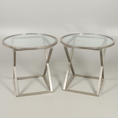 602 - PAIR OF ITALIAN CONTEMPORARY CHROME & GLASS TOP TABLES. A pair of contemporary chrome tables, with c... 