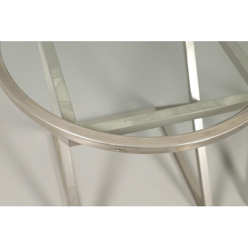 602 - PAIR OF ITALIAN CONTEMPORARY CHROME & GLASS TOP TABLES. A pair of contemporary chrome tables, with c... 