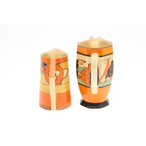 606 - CLARICE CLIFF ART DECO JUGS - INCLUDING ORANGE TREES & HOUSE. Including an Athens shape jug in the O... 