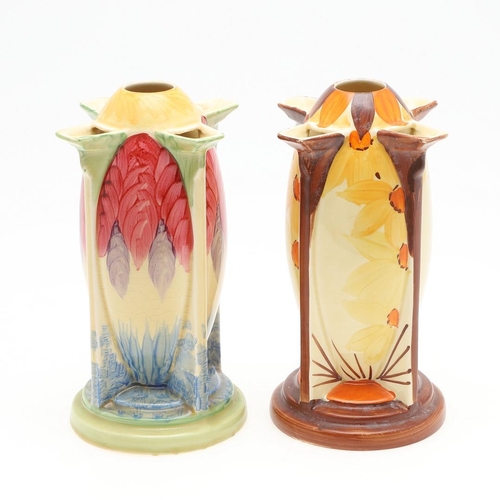 609 - MYOTT ART DECO 'TORPEDO' VASES. Two Myott Art Deco painted vases in the 'Torpedo' shape, both bright... 