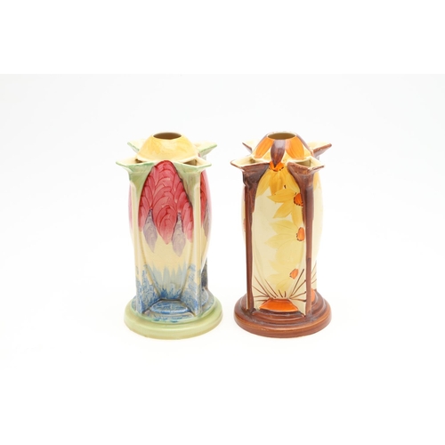 609 - MYOTT ART DECO 'TORPEDO' VASES. Two Myott Art Deco painted vases in the 'Torpedo' shape, both bright... 