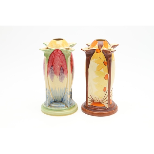 609 - MYOTT ART DECO 'TORPEDO' VASES. Two Myott Art Deco painted vases in the 'Torpedo' shape, both bright... 