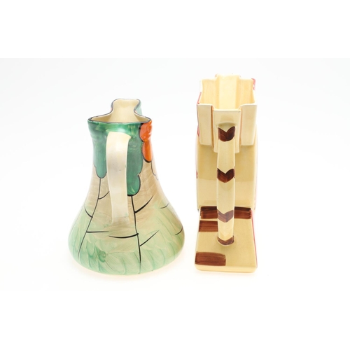 611 - MYOTT 'BOW TIE' ART DECO JUGS. Including three 'Bow Tie' jugs, each hand painted with a variety of f... 