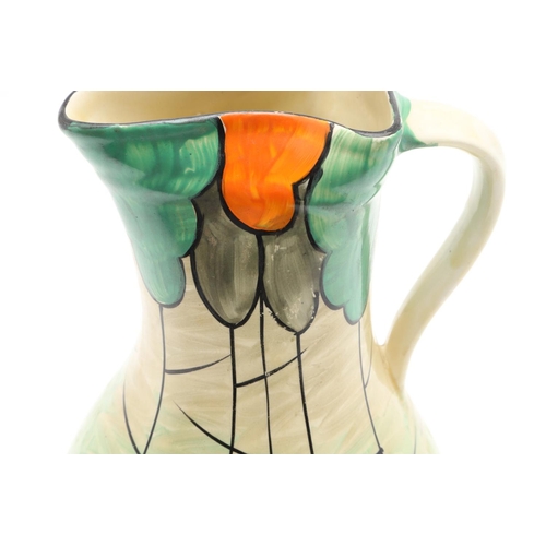 611 - MYOTT 'BOW TIE' ART DECO JUGS. Including three 'Bow Tie' jugs, each hand painted with a variety of f... 