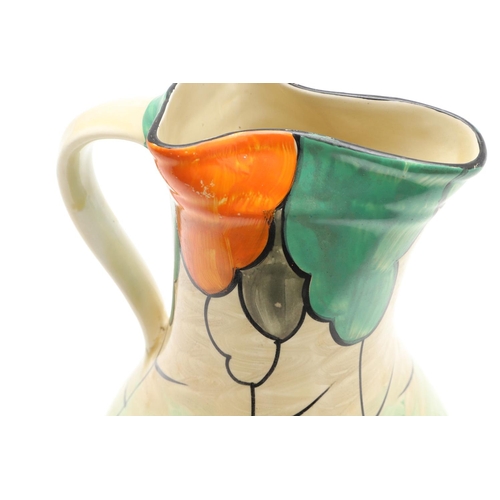 611 - MYOTT 'BOW TIE' ART DECO JUGS. Including three 'Bow Tie' jugs, each hand painted with a variety of f... 