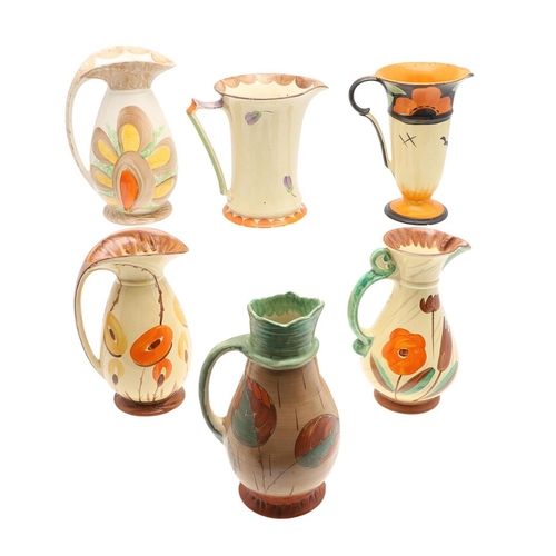 614 - COLLECTION OF MYOTT ART DECO JUGS. Six various Myott Art Deco jugs, including model numbers BG1 (21c... 