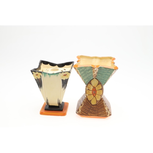 617 - VARIOUS MYOTT ART DECO VASES. Including four various diamond shaped vases, each hand painted with fl... 