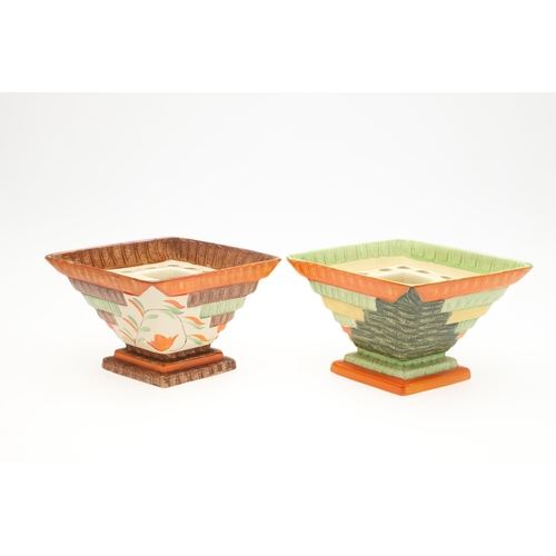 617 - VARIOUS MYOTT ART DECO VASES. Including four various diamond shaped vases, each hand painted with fl... 