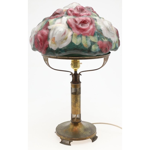 627 - ART NOUVEAU STYLE GLASS TABLE LAMP. Possibly French, the table lamp with a large glass shade designe... 