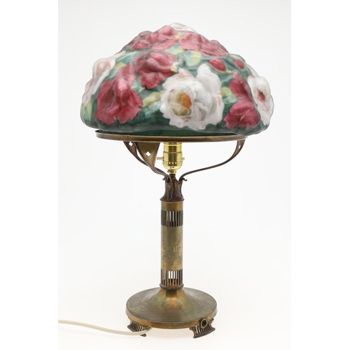 627 - ART NOUVEAU STYLE GLASS TABLE LAMP. Possibly French, the table lamp with a large glass shade designe... 