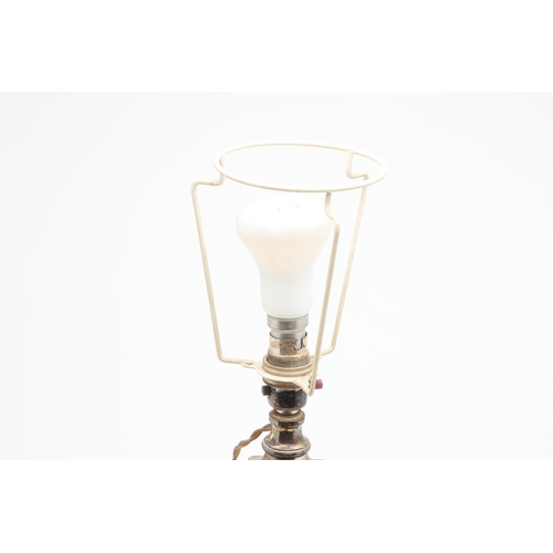 669 - LARGE GLASS & SILVER PLATED COLUMN LAMP. A large glass table lamp with a hexagonal shaped column and... 