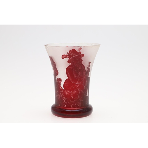 670 - BOHEMIAN GLASS DECANTER & VASE, 19THC DATED RUMMER & OTHER ITEMS. Including a bohemian ruby flash an... 