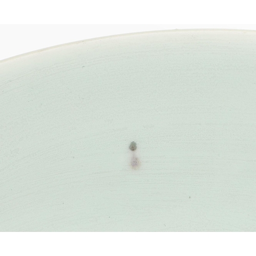 737 - 19THC CHINESE CELADON DISH. With a Qianlong seal mark but 19thc, with a short tapering foot and roun... 