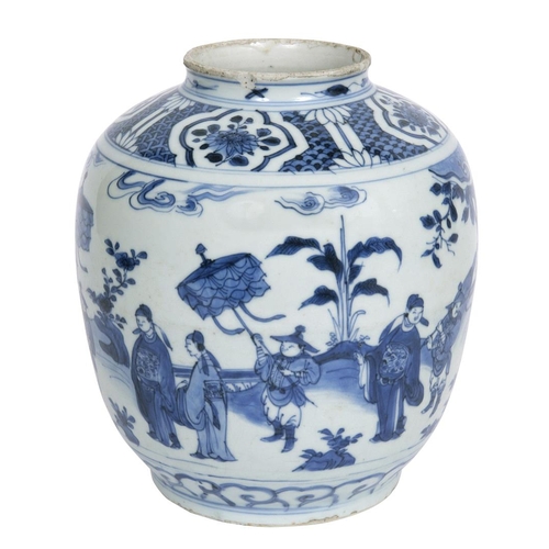 740 - CHINESE BLUE AND WHITE PORCELAIN VASE - MING DYNASTY. Late 17thc Ming Dynasty, the vase of bulbous f... 