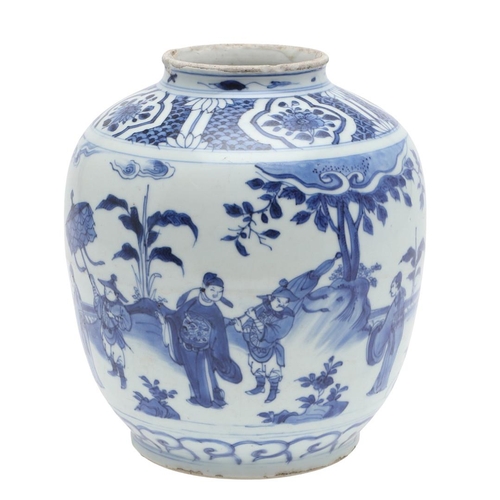 740 - CHINESE BLUE AND WHITE PORCELAIN VASE - MING DYNASTY. Late 17thc Ming Dynasty, the vase of bulbous f... 