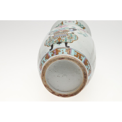 743 - 19THC CHINESE FAMILLE ROSE VASE. A large 19thc famille rose vase, painted to each side with jardinie... 